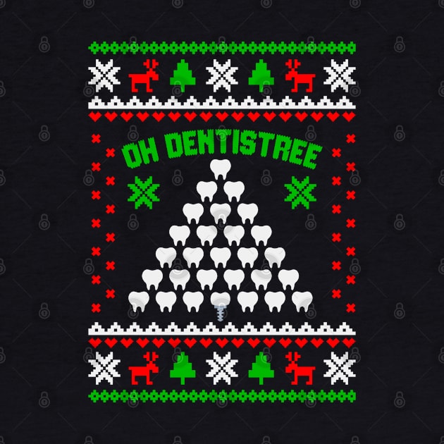 Dentist Teeth Tree Oh Dentistree Funny Christmas Dental Assistant T-Shirt by Hobbybox